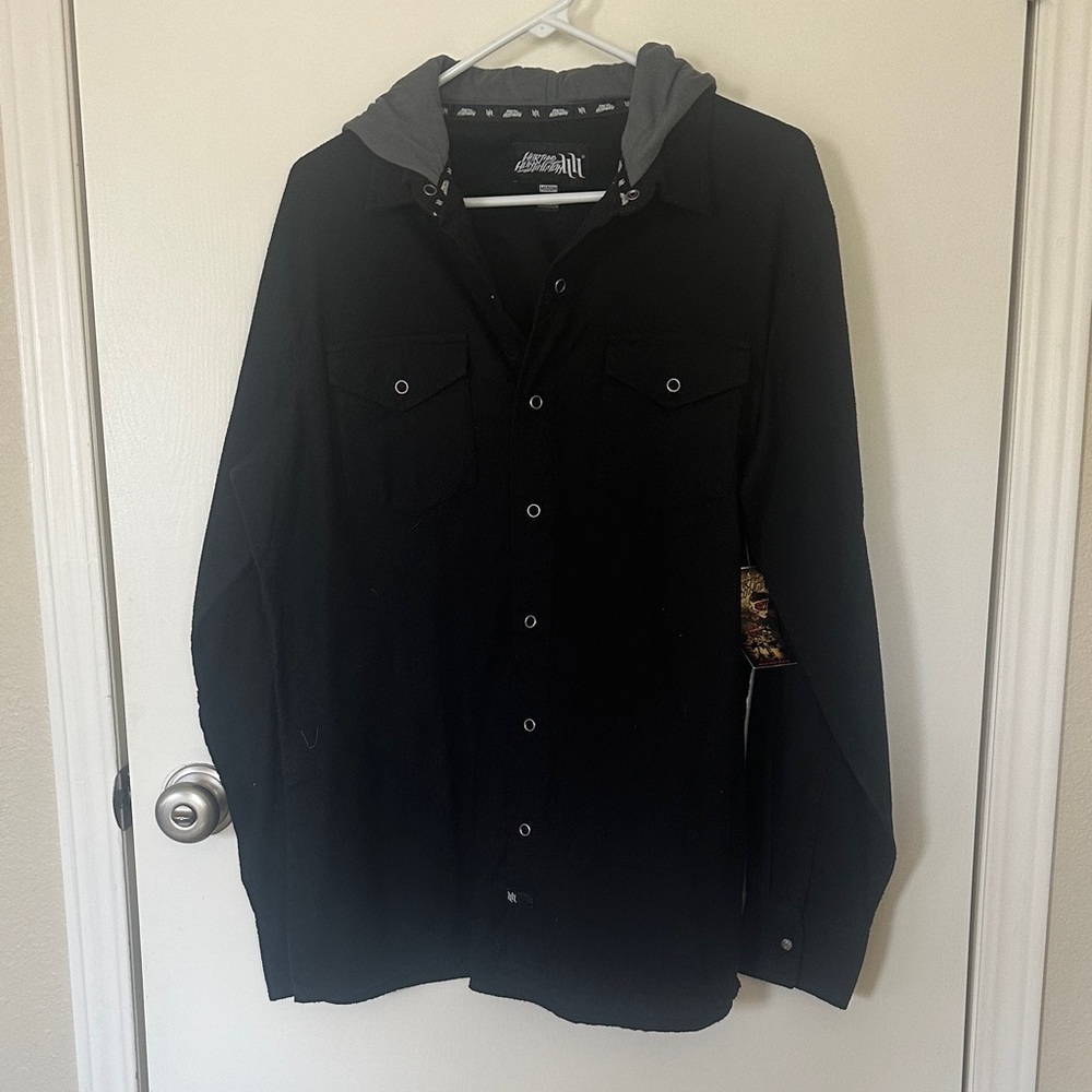 Men's Black Hooded Shirt Jacket